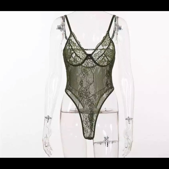 Beautiful army green lace body suit - Picture 1 of 3